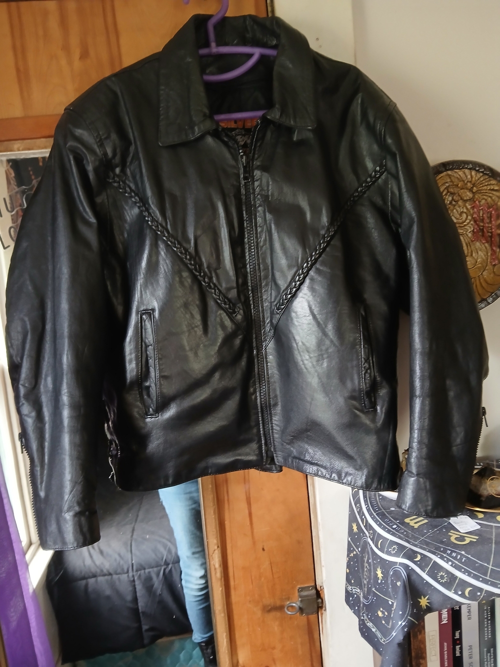 Silver Bike Real Leather Motorcycle Jacket Vintage Heavy Duty Black Biker Coat